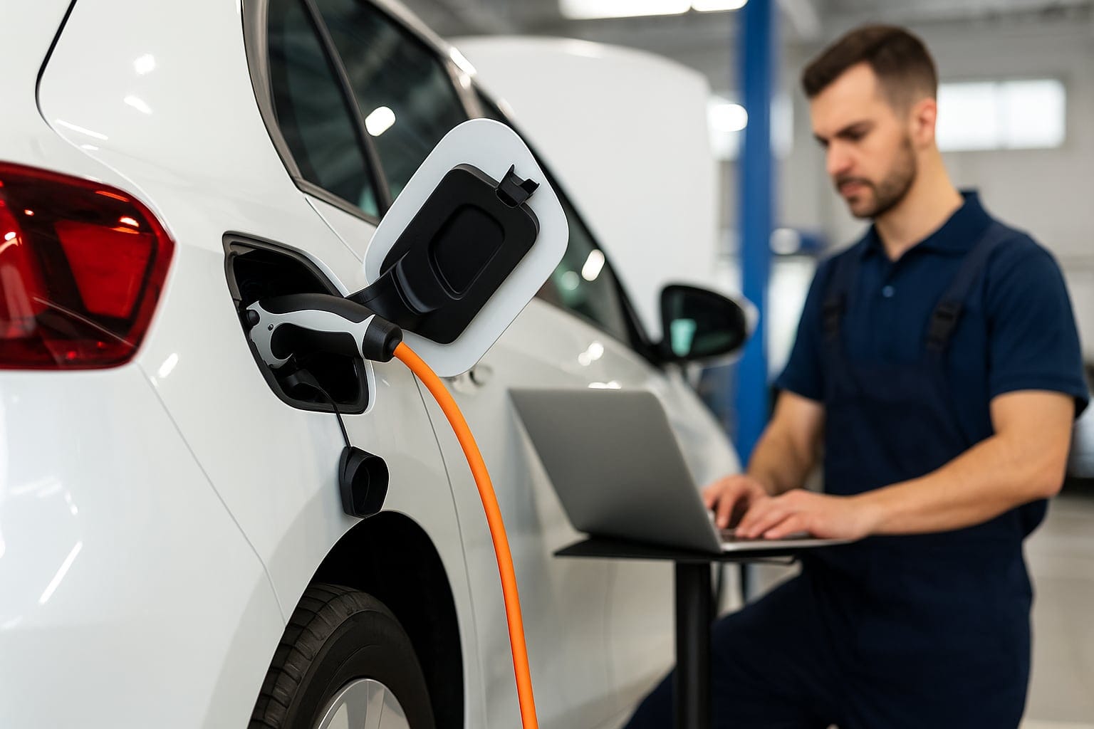 electric vehicle service p1 1 mechanic servicing electric vehicle