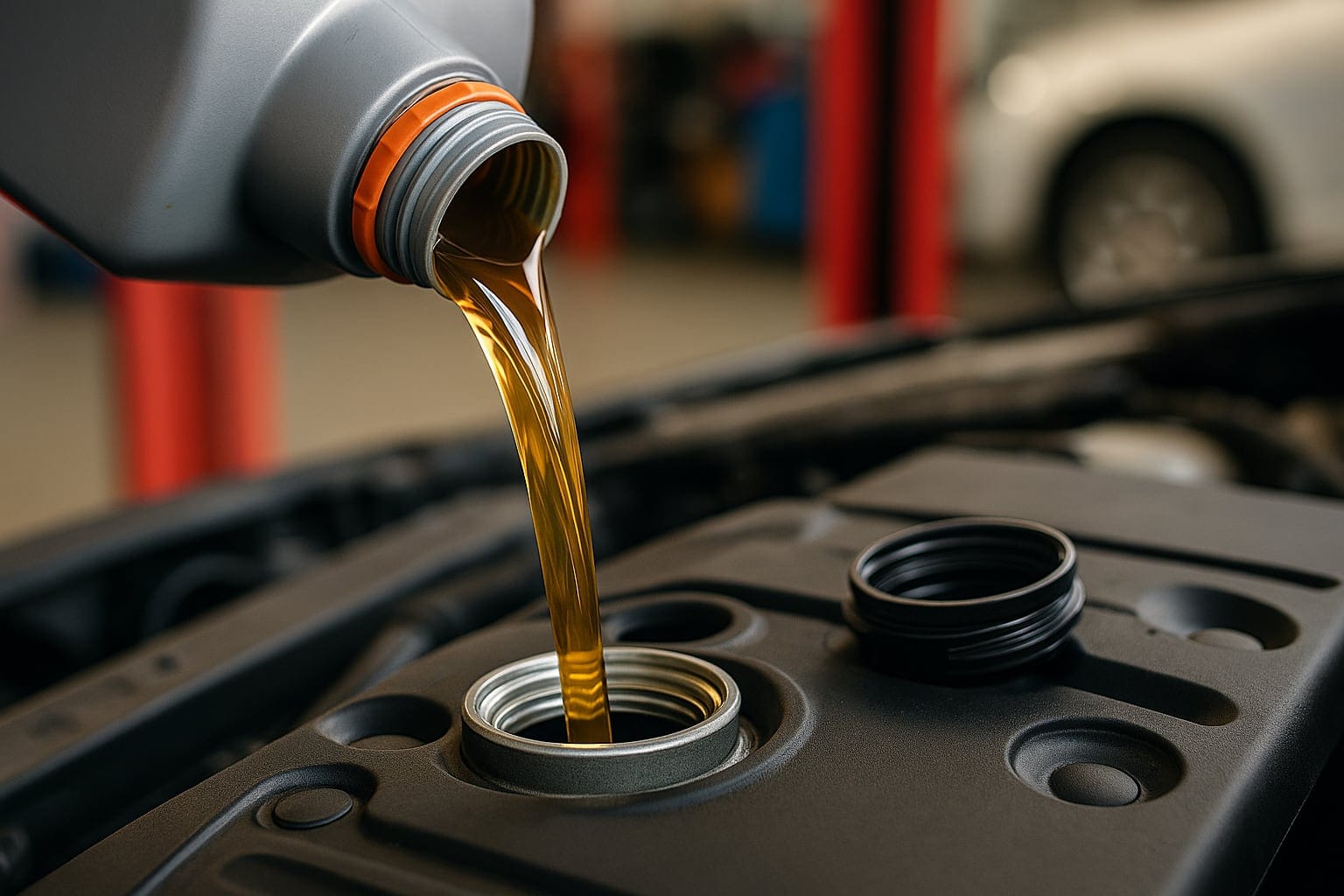 oil-change-p1-1 oil being poured into car enagine