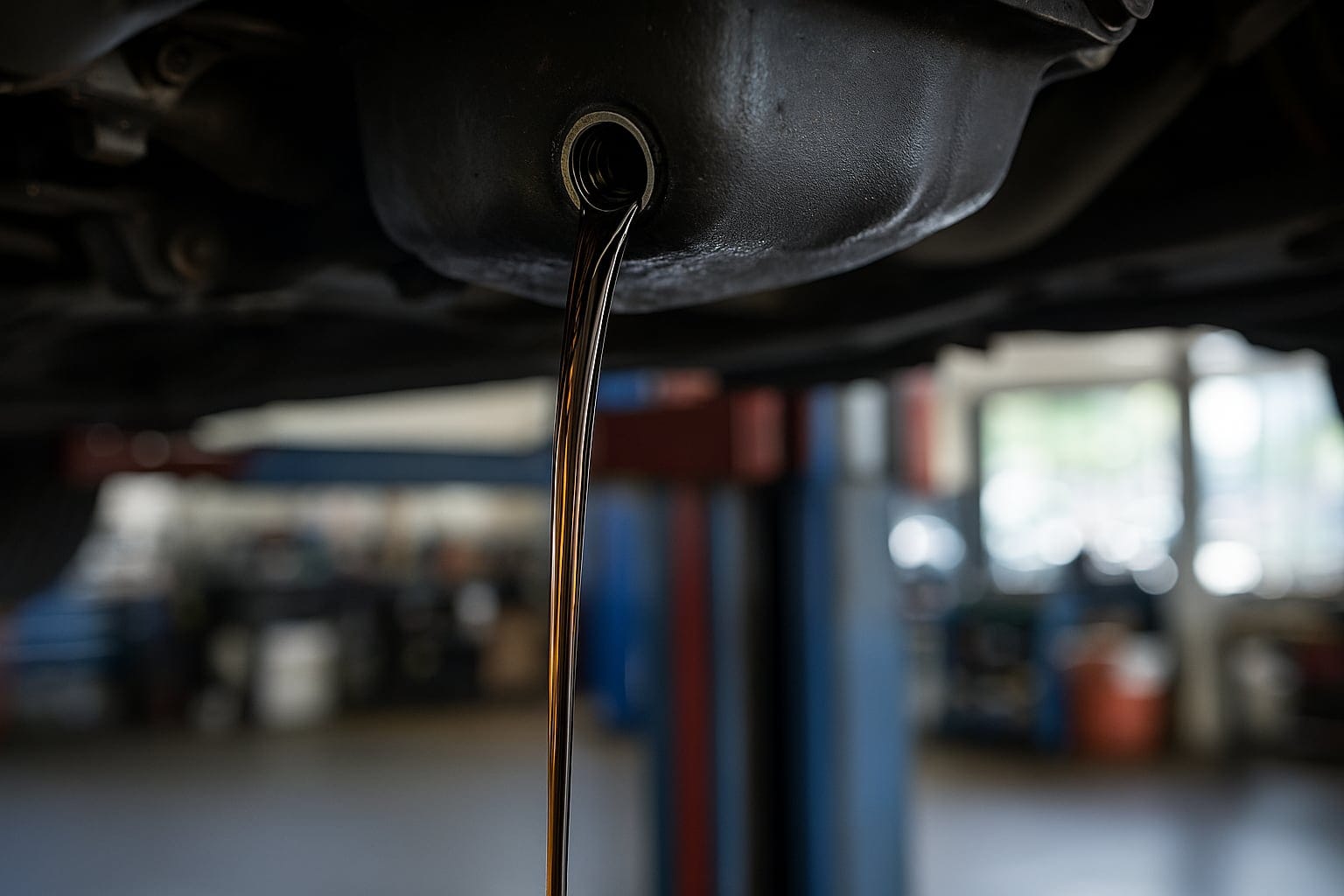 oil-change-p2-1 oil being drianed from car<br />